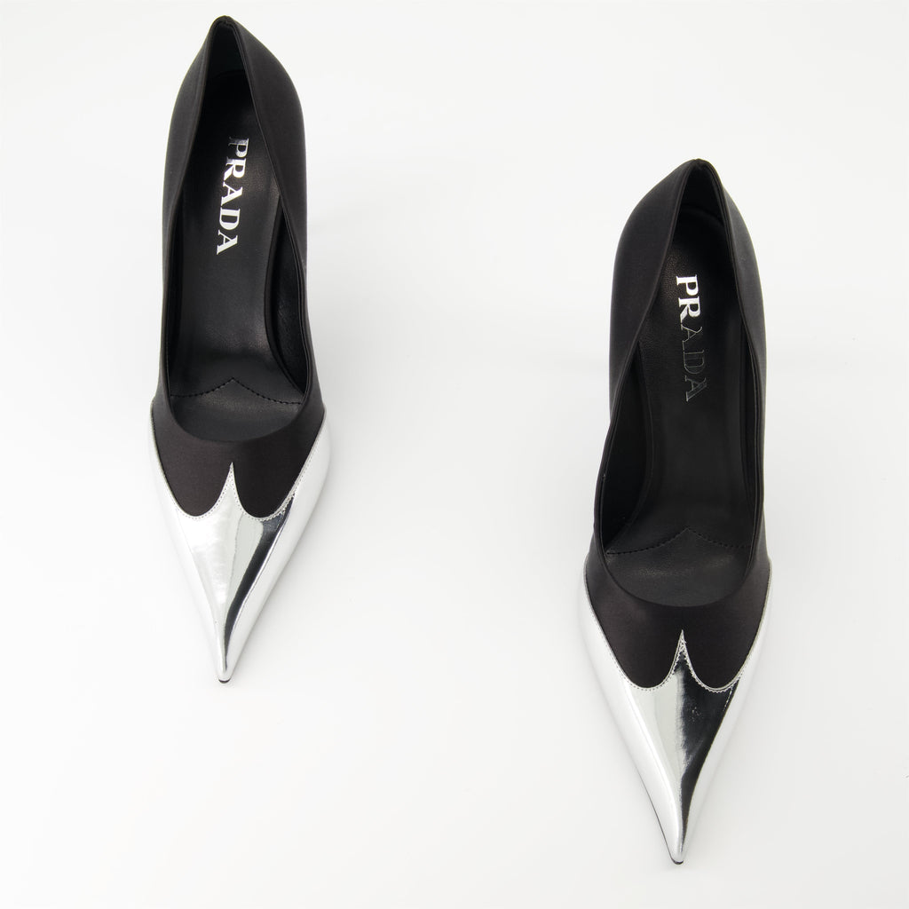Satin and leather pumps