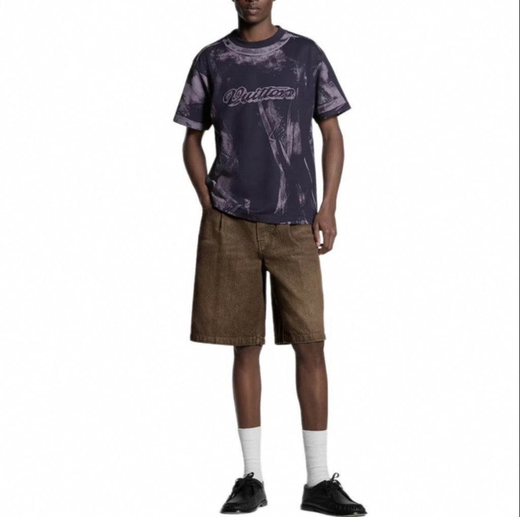 Washed Pleated Denim Shorts | Brown
