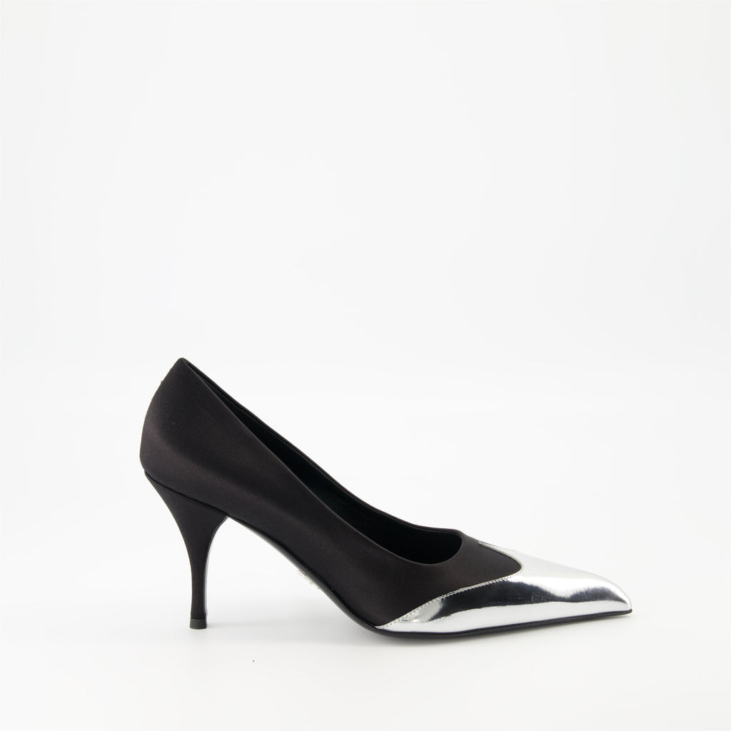 Satin and leather pumps
