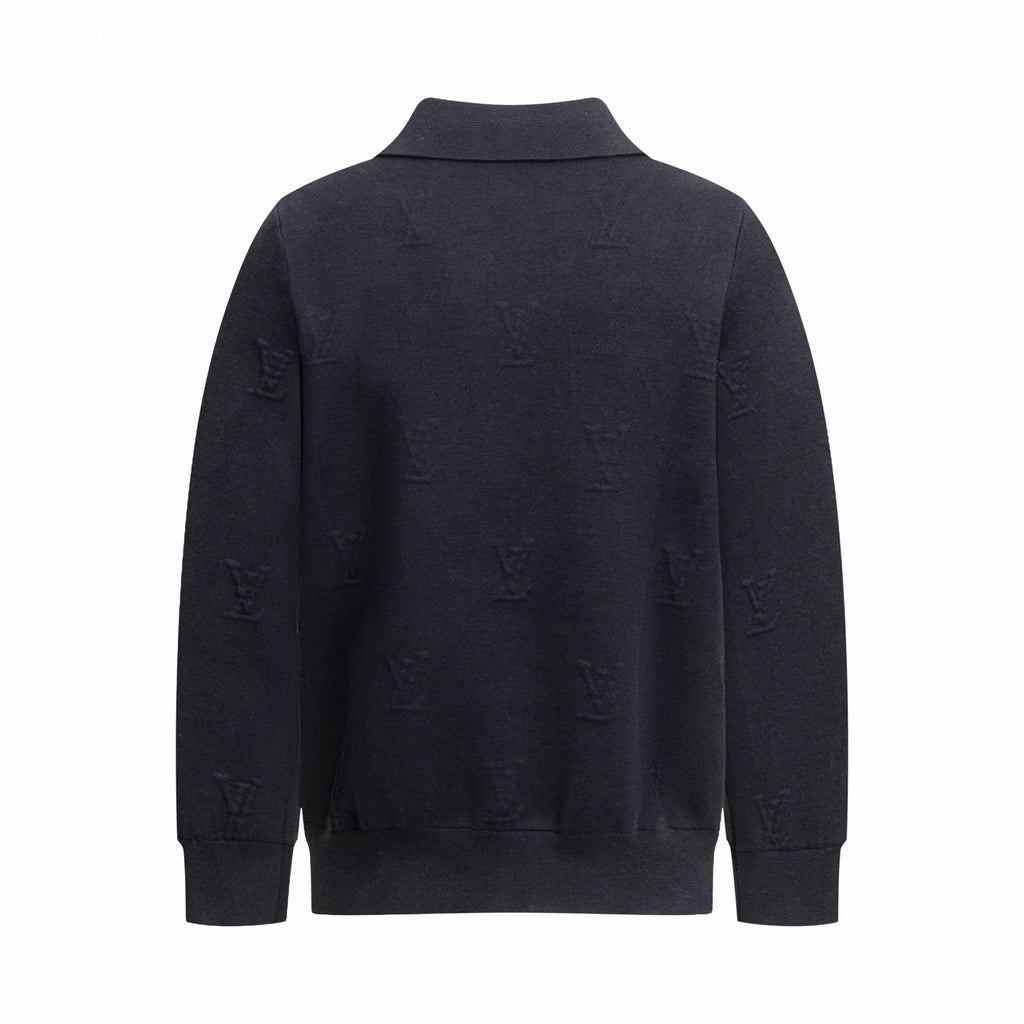 3D Monogram Embossed Zip-Through Cardigan | Midnight Blue