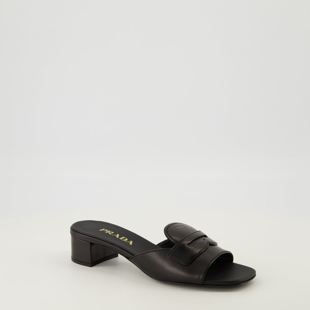 Black Leather Mules