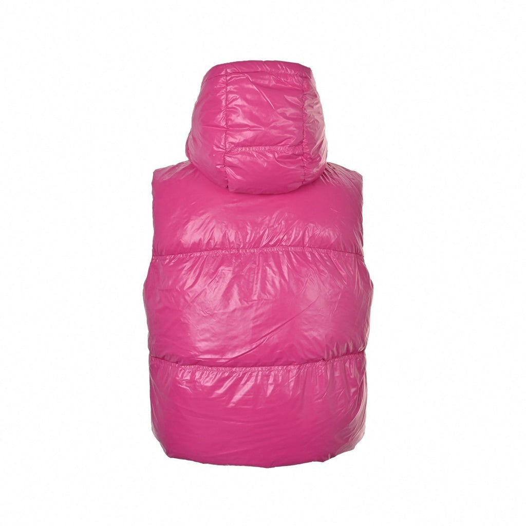 Logo-Patch Hooded Puffer Vest | Pink