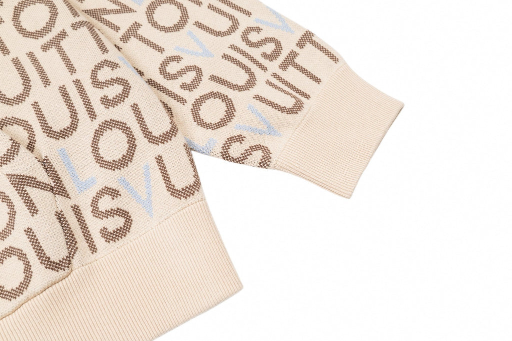 All-Over Logo Knit Hoodie | Cream & Brown