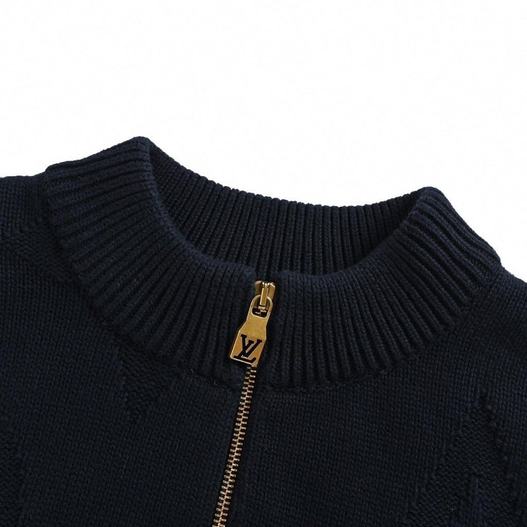 Embossed Monogram Flower Quarter-Zip | Navy