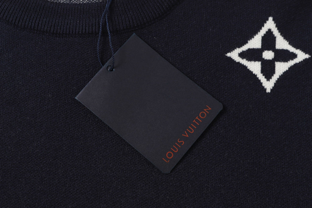 Scattered Monogram Intarsia Wool Crewneck | Navy