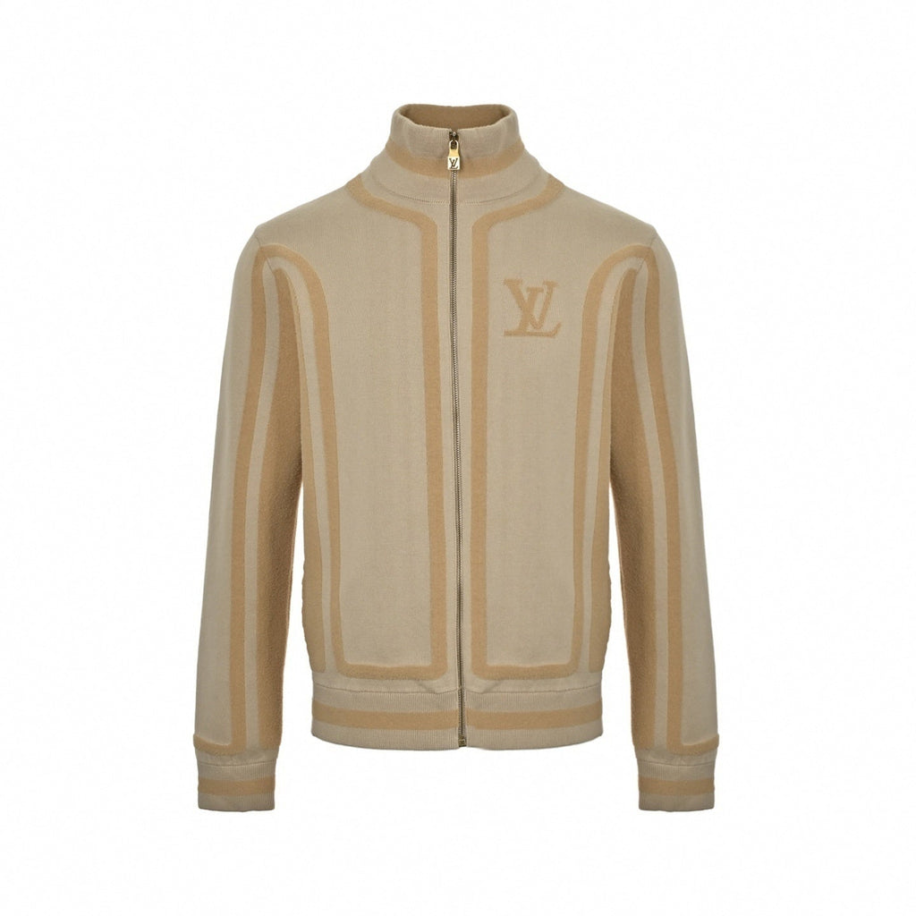 Script Textured Knit Cardigan | Beige