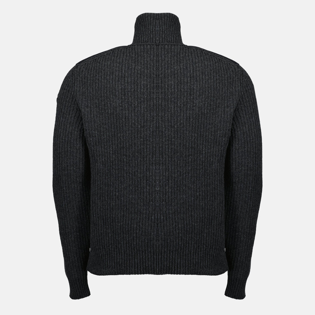 Gray Quilted Wool Zip Cardigan