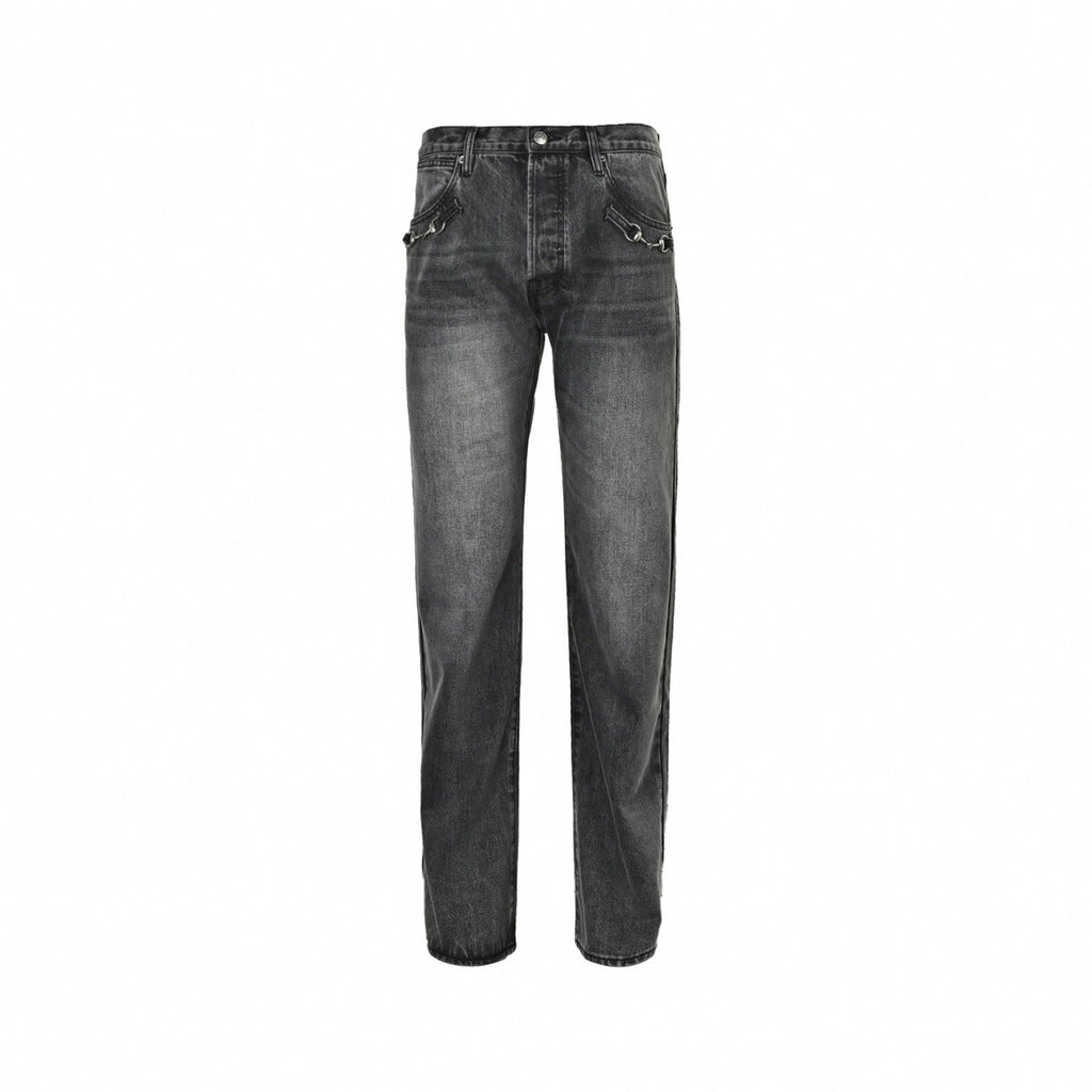 Horsebit Washed Denim Jeans