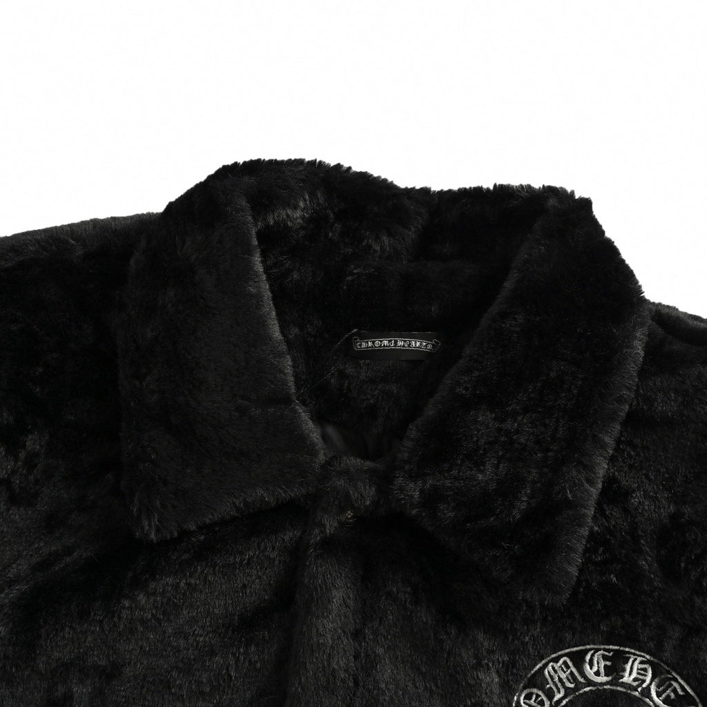 Faux Fur Horseshoe Logo Varsity Jacket