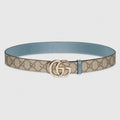 GG Marmont Reversible Belt | GG Supreme & Blue Leather