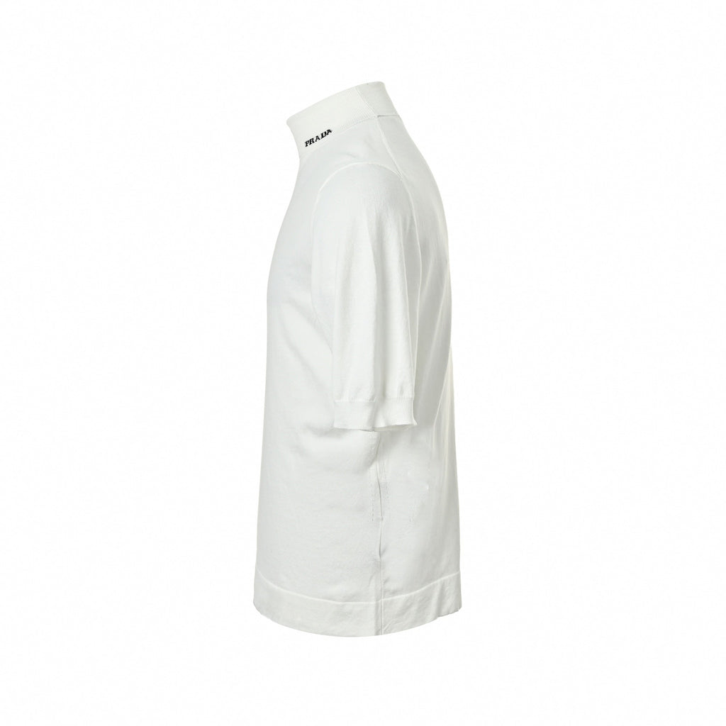Mock Neck Logo Knit T-Shirt