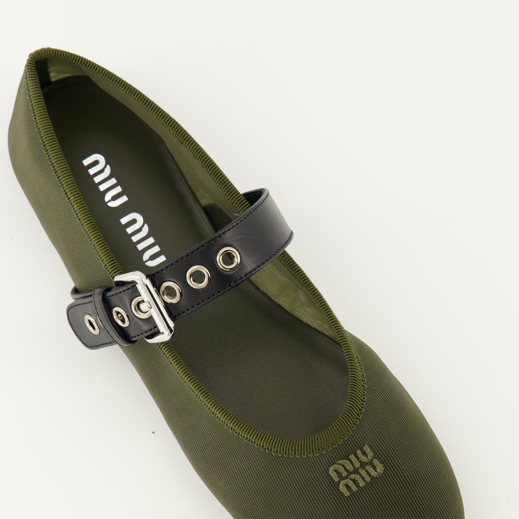 Khaki Mesh Ballerinas