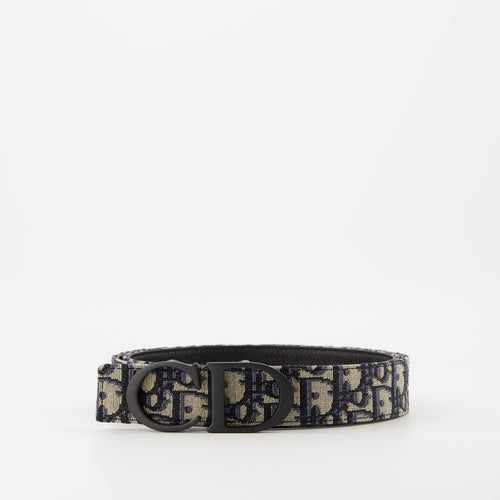 Reversible CD Icon Belt | Oblique Canvas & Black Leather