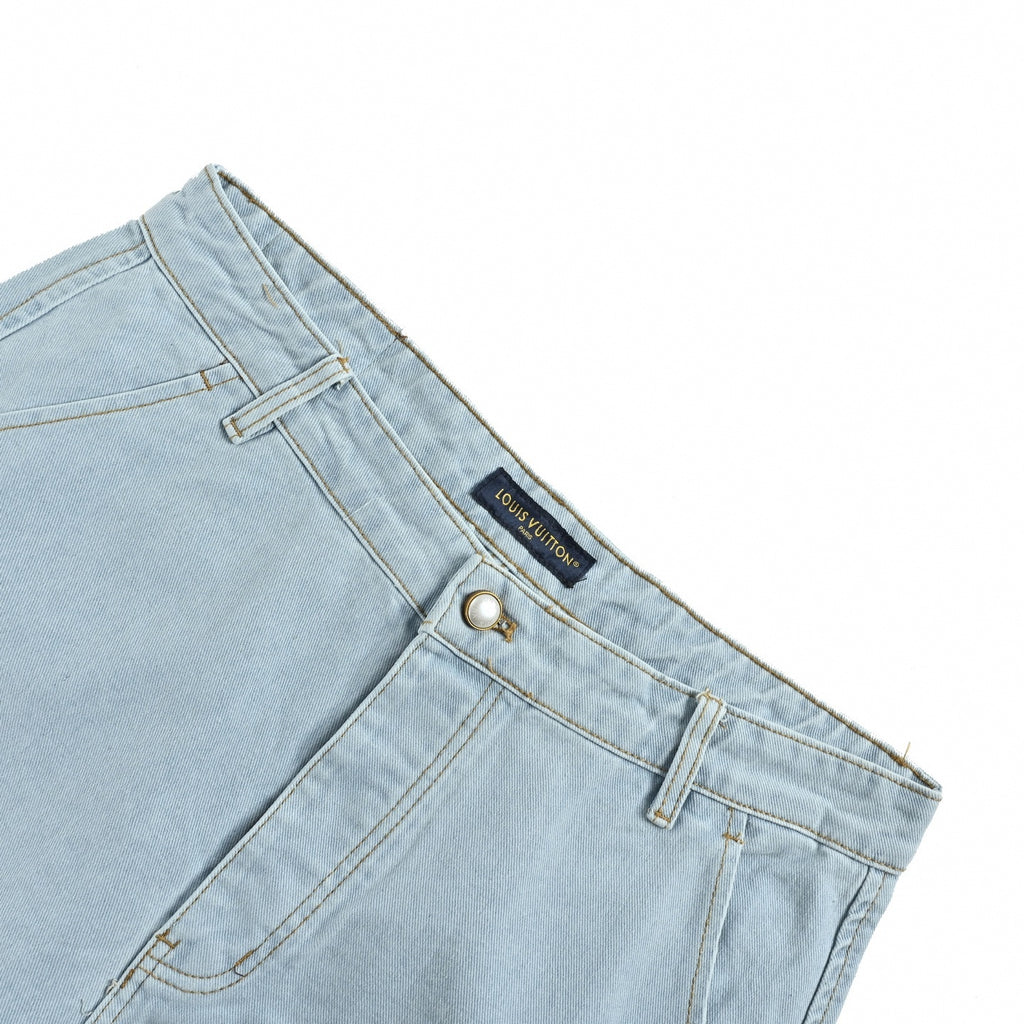 Monogram Flower Rivet Denim Shorts | Light Blue