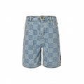 Textured Damier Denim Shorts | Light Blue