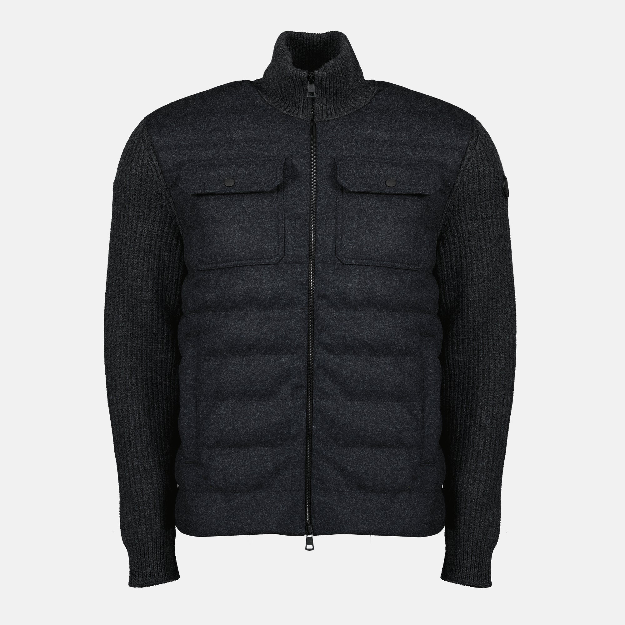 Gray Quilted Wool Zip Cardigan