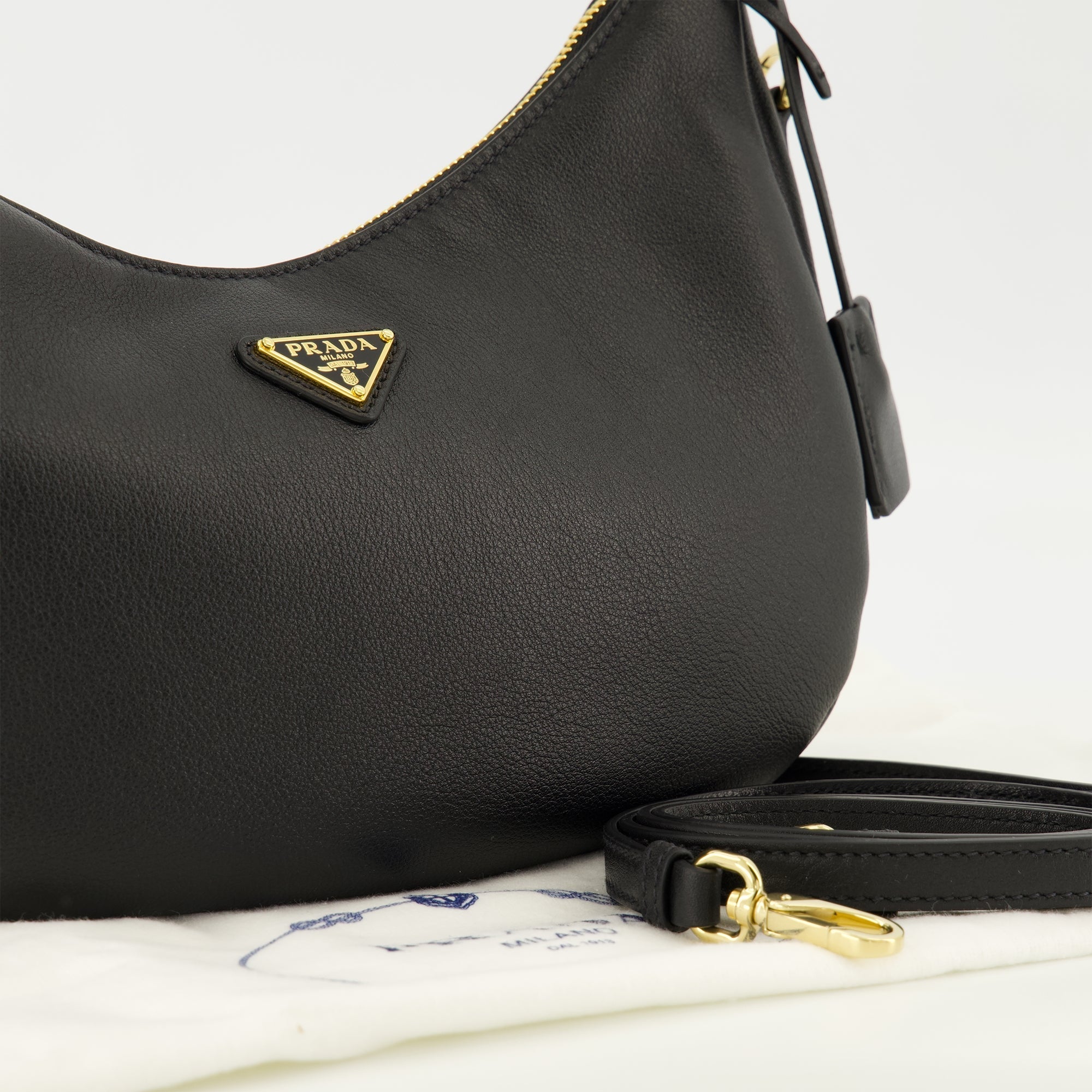 Black Leather Drawstring Bag