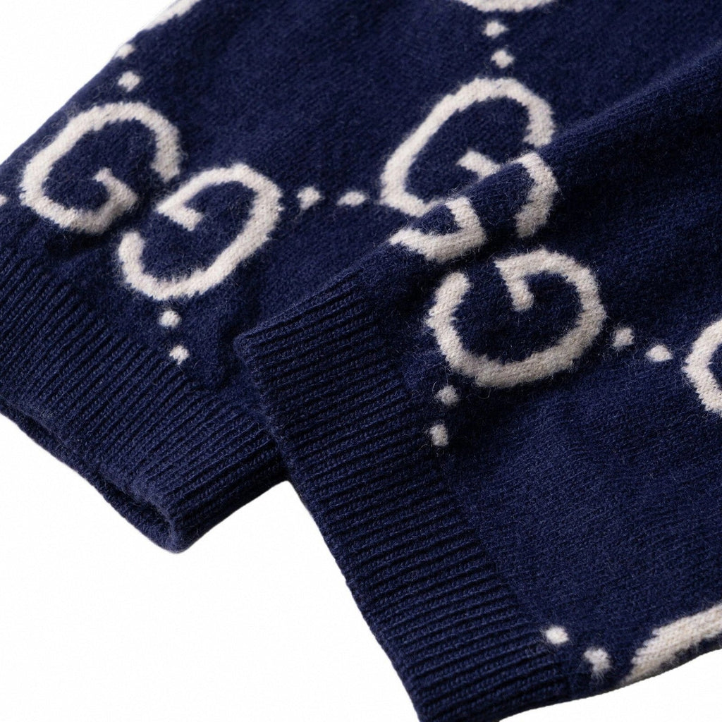 Cotton Wool Picot Trim Sweater - Navy