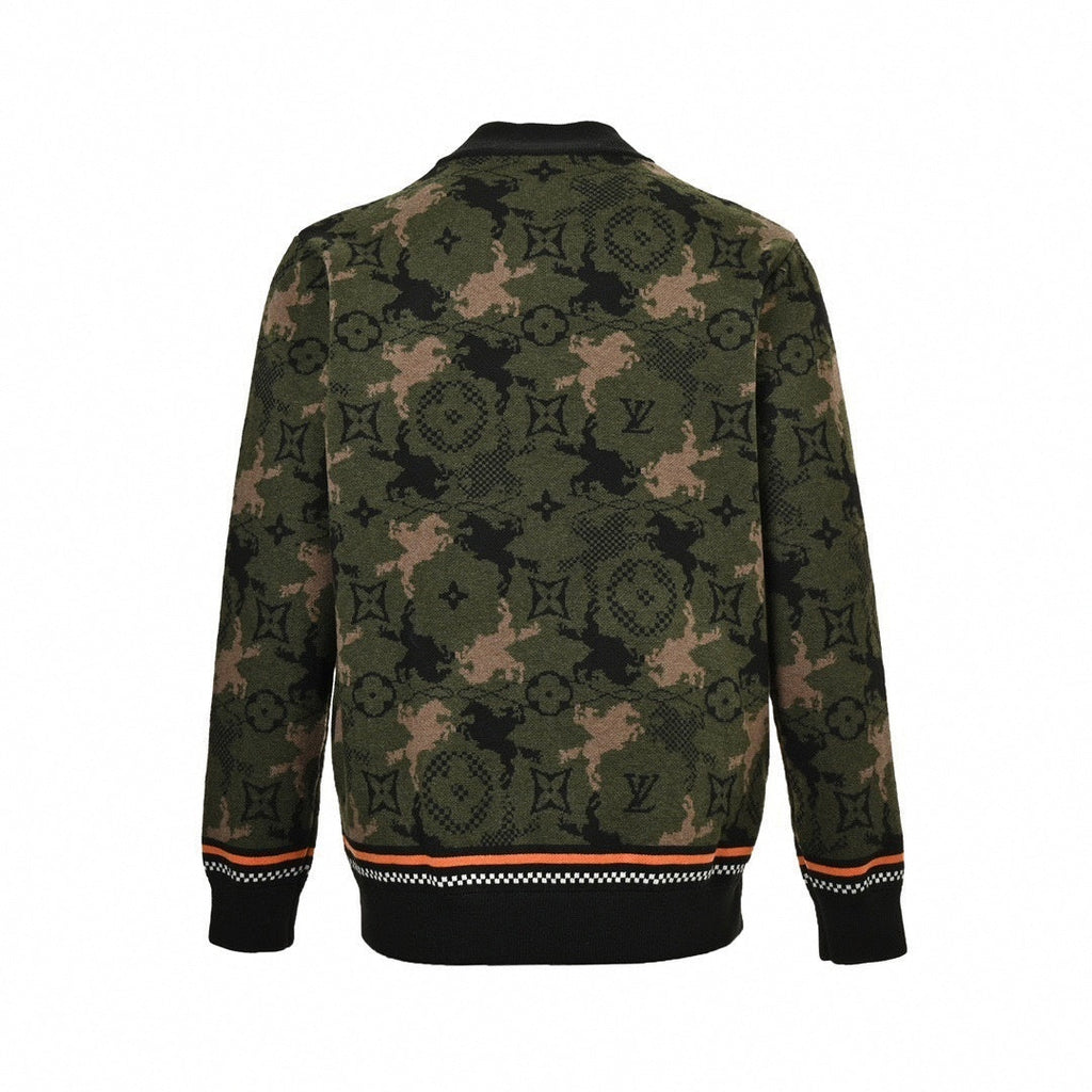 Monogram Camouflage Knit Bomber | Green & Orange