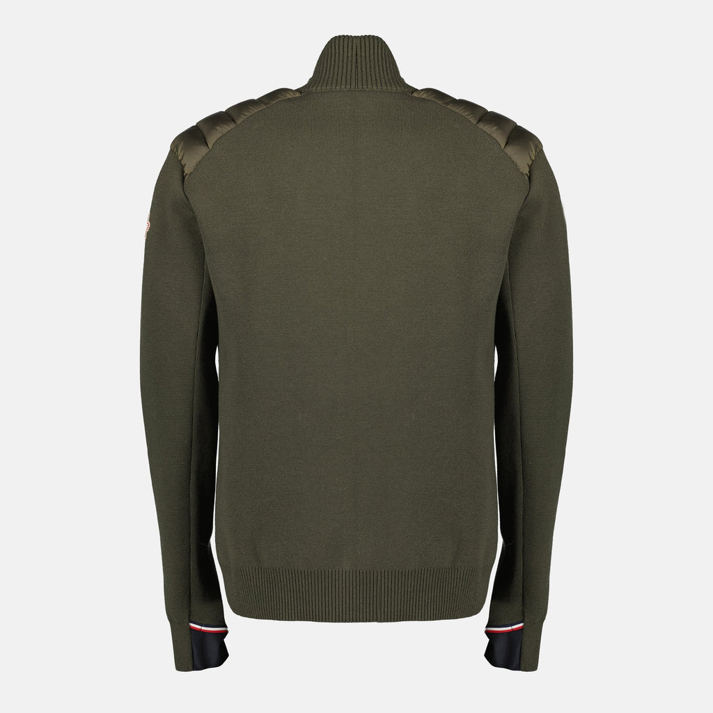 Quilted Zippered Cardigan in Khaki Wool