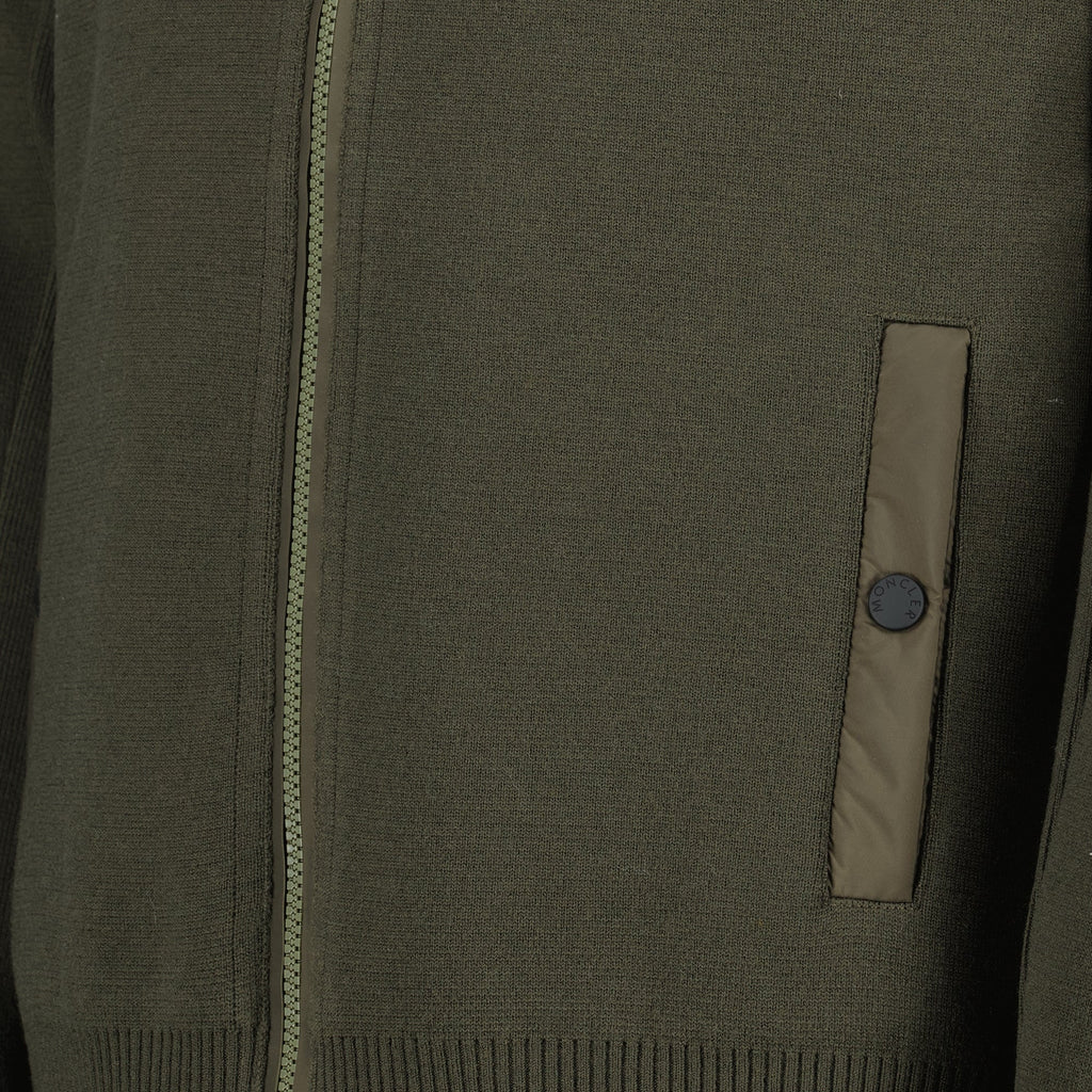Quilted Zippered Cardigan in Khaki Wool