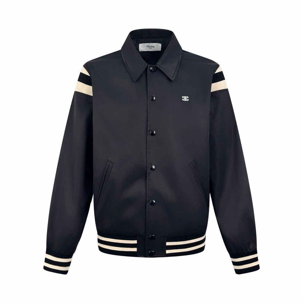 Triomphe Logo Striped Satin Jacket | Black