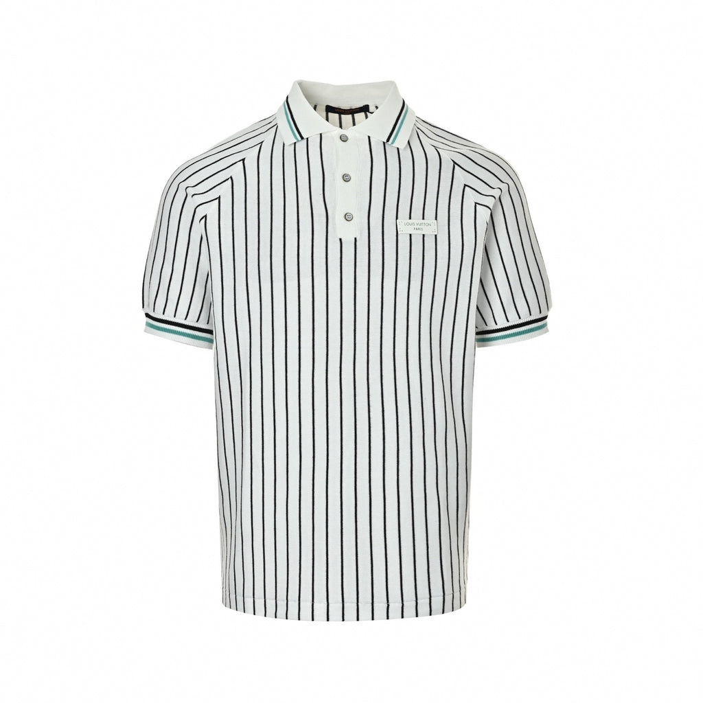 Striped Knit Polo | White