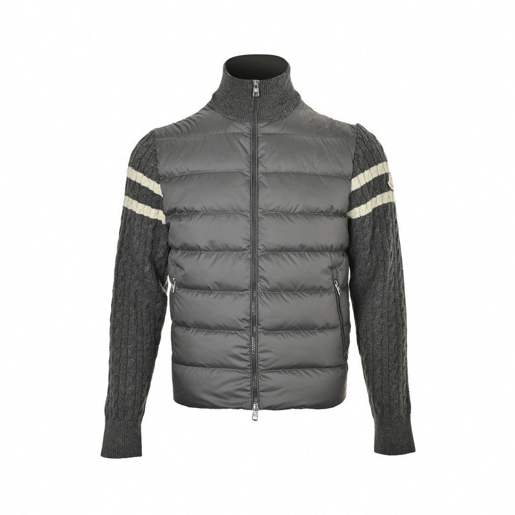 Cable Knit Sleeve Quilted Down Cardigan | Grey