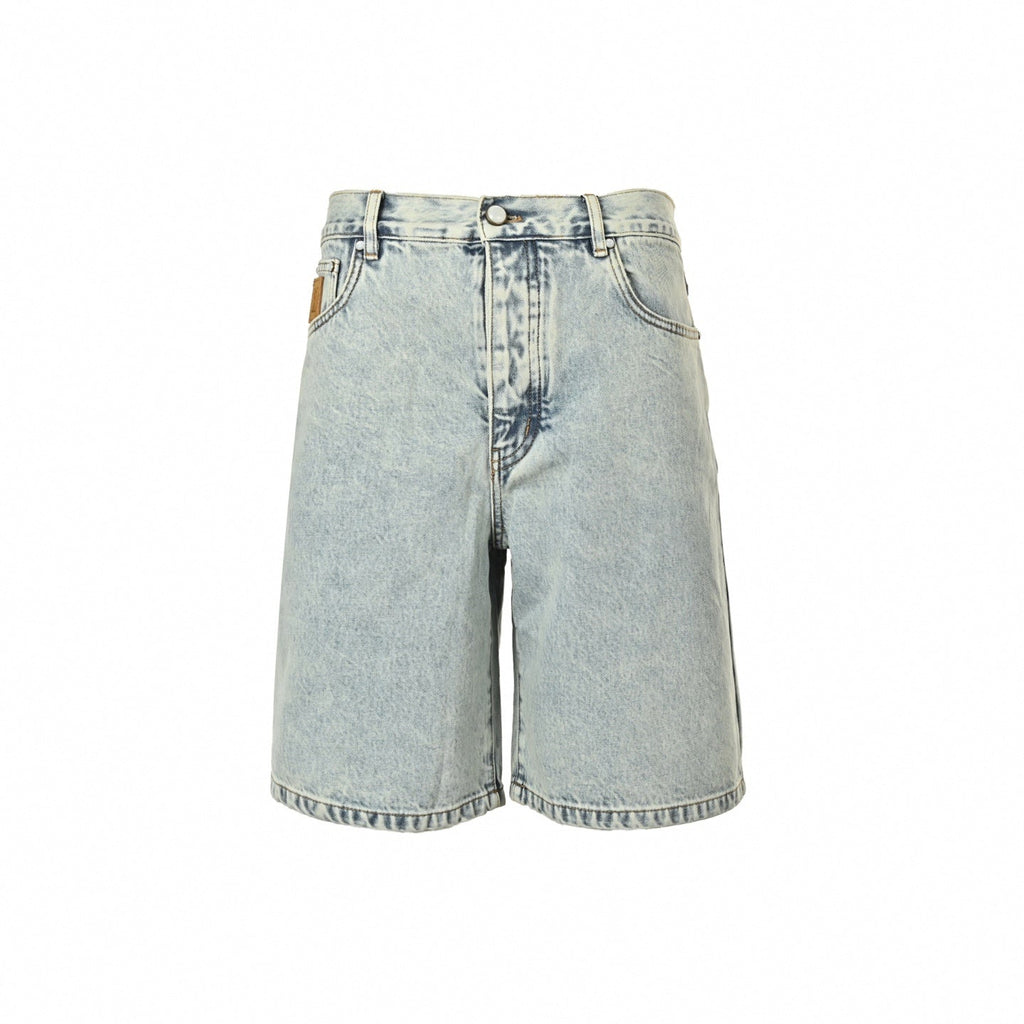 Monogram Embroidered Denim Shorts | Light Blue