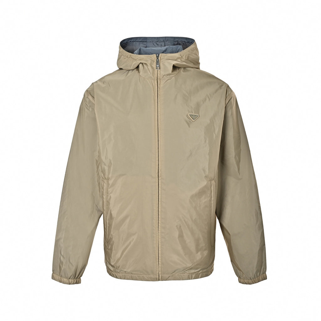 Reversible Nylon Hooded Jacket | Beige & Slate Blue