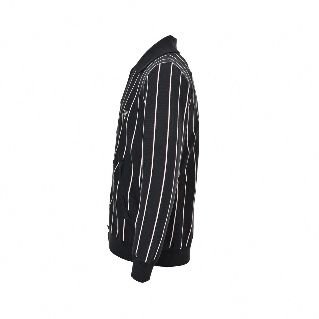 Fine-Knit Pinstripe Cardigan | Black & White