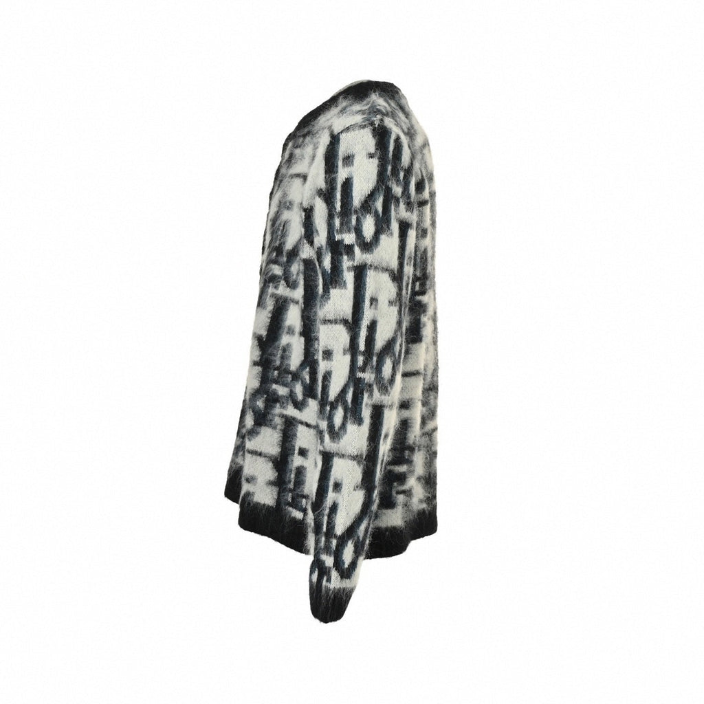 Oblique Brushed Wool Jacquard Cardigan | Black & White