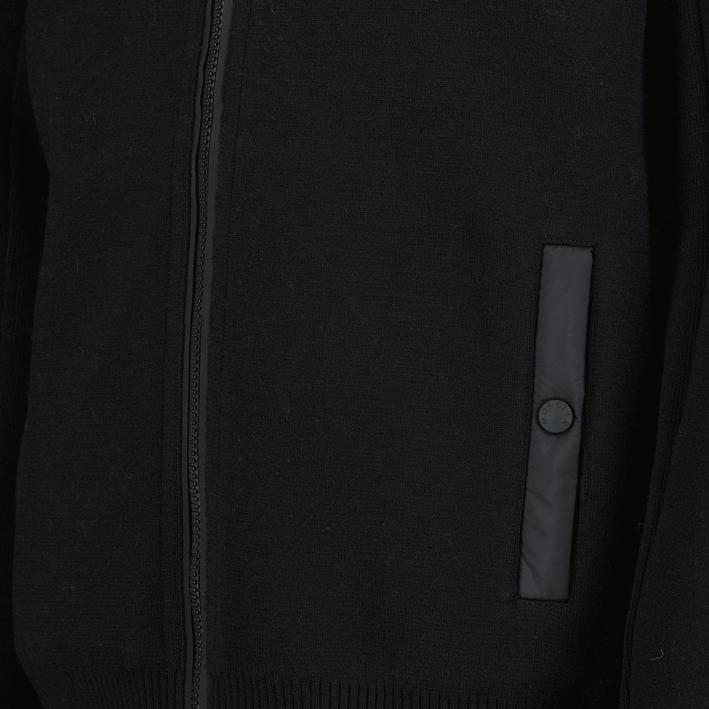 Black Quilted Zip-Up Cardigan in Wool