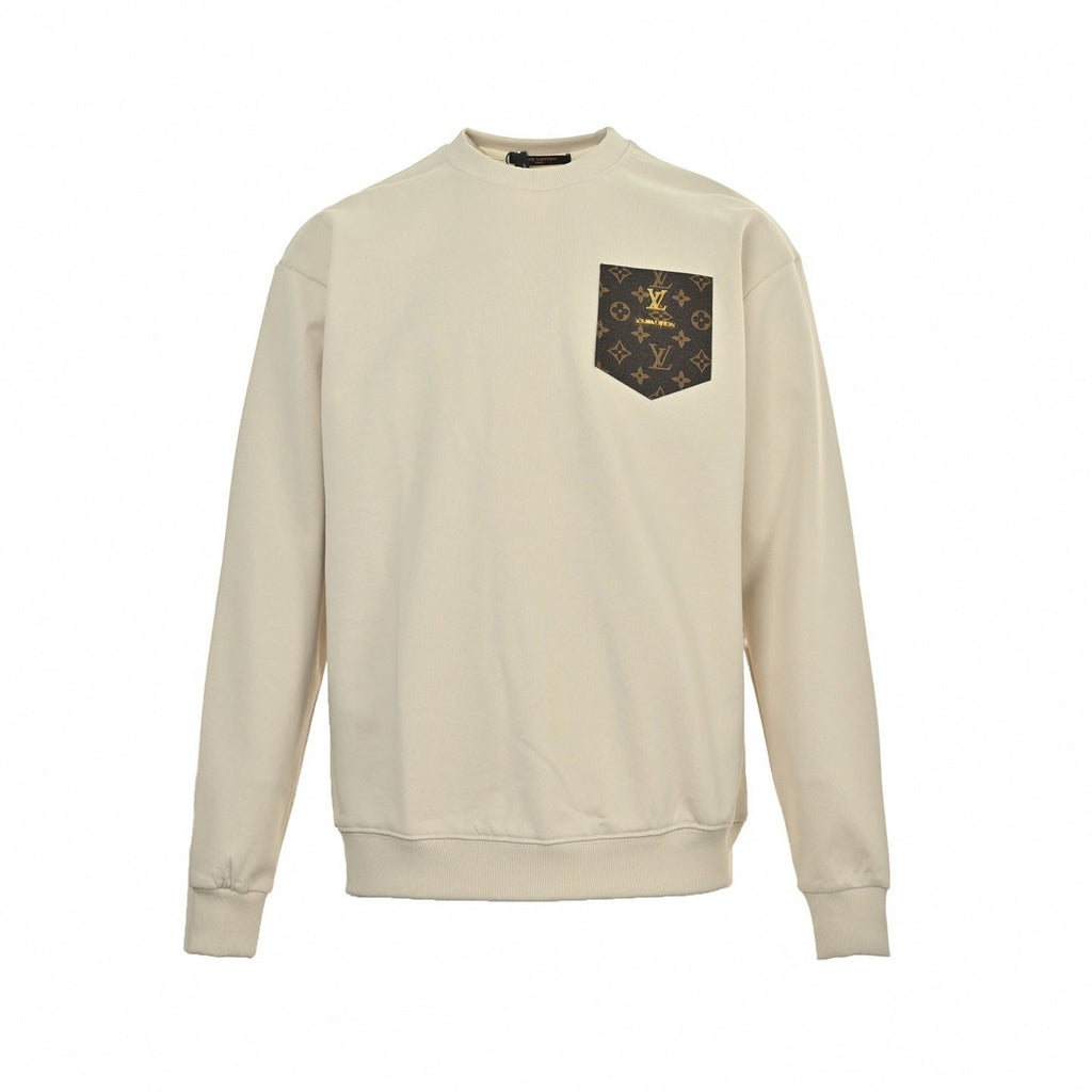 Monogram Pocket Cotton Crewneck | Beige