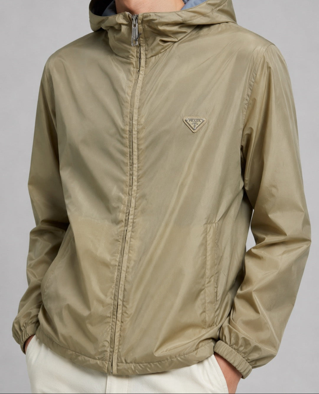 Reversible Nylon Hooded Jacket | Beige & Slate Blue