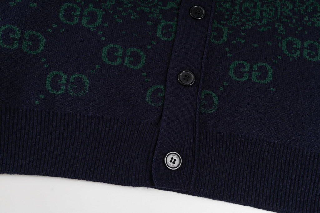 Gradient GG Monogram Wool Cardigan | Green & Navy