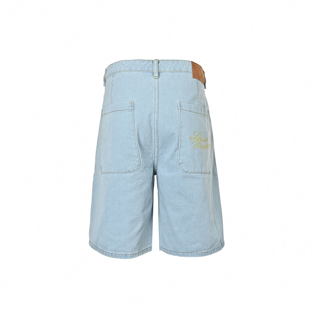 Monogram Flower Rivet Denim Shorts | Light Blue