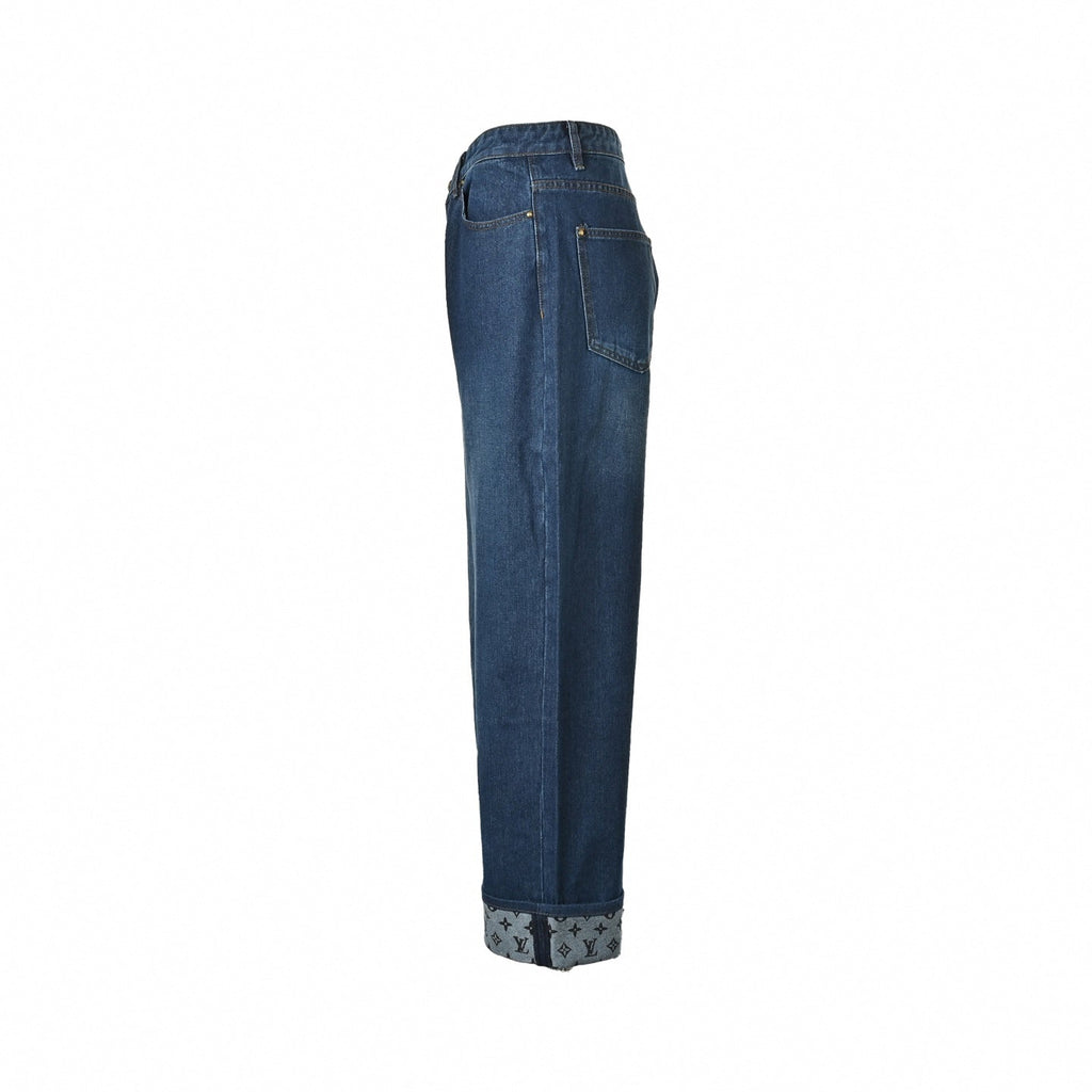 Monogram Cuff Wide-Leg Jeans