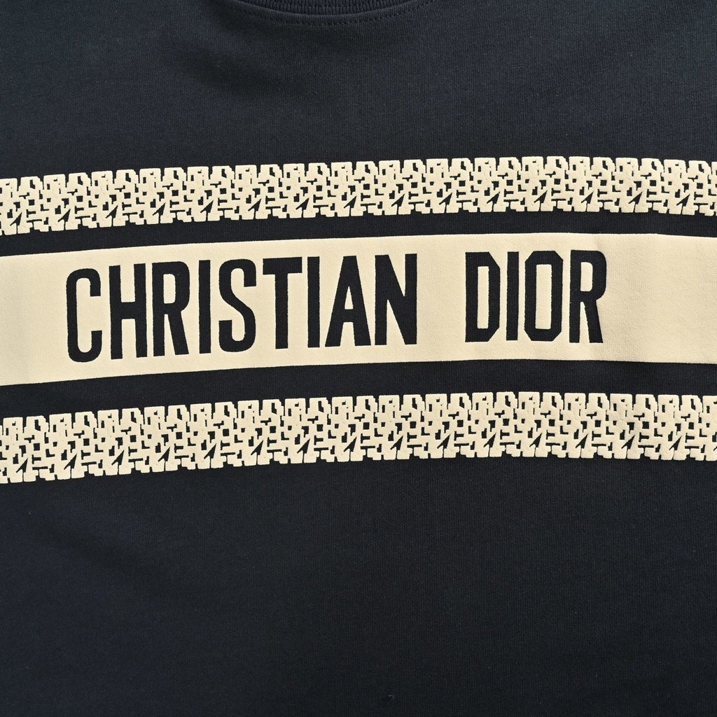 Logo Stripe Cotton Tee | Black