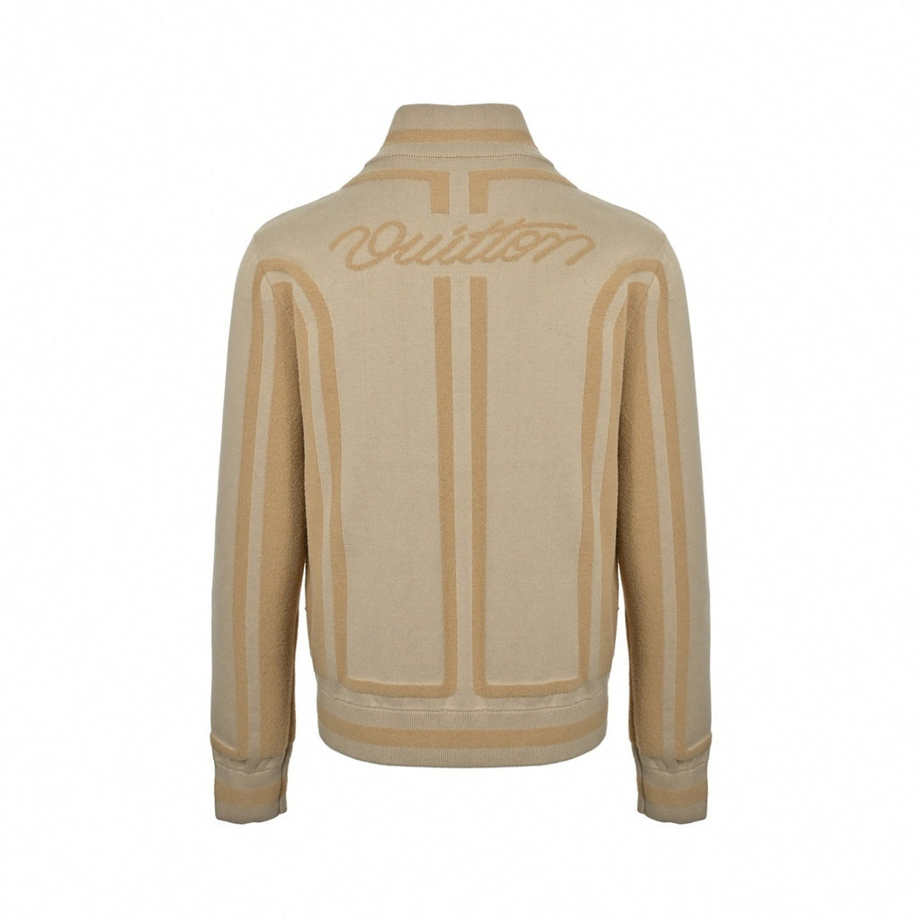 Script Textured Knit Cardigan | Beige
