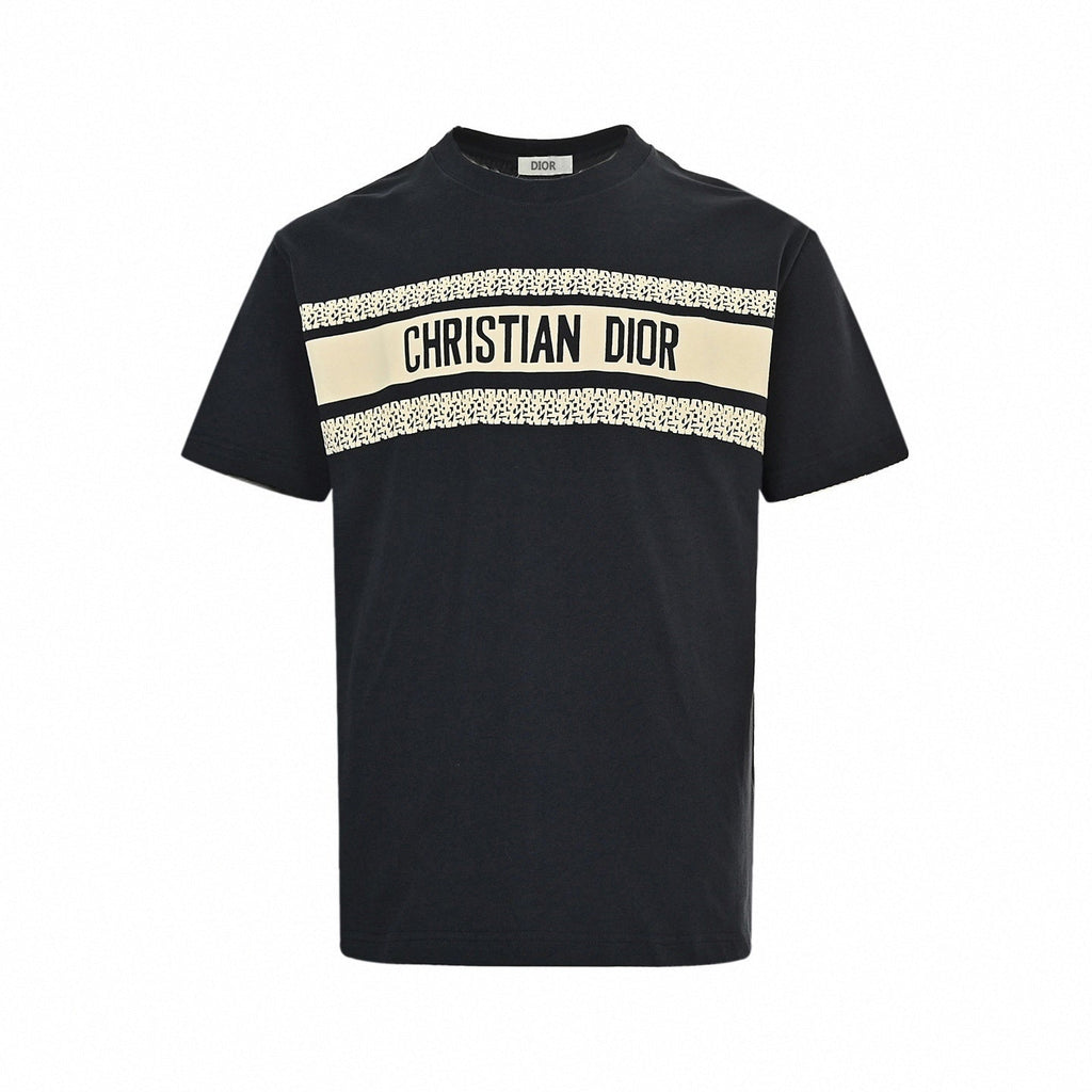 Logo Stripe Cotton Tee | Black