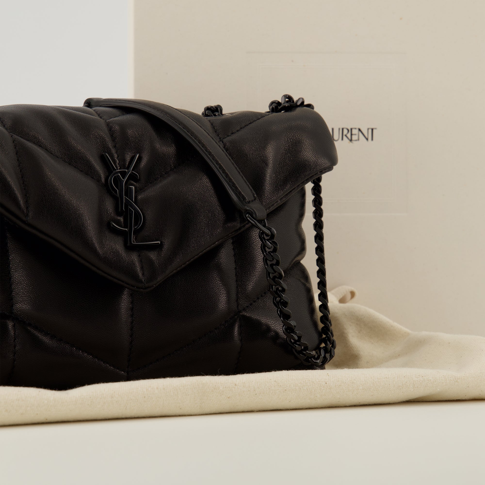 Black Leather Puffer Toy Bag