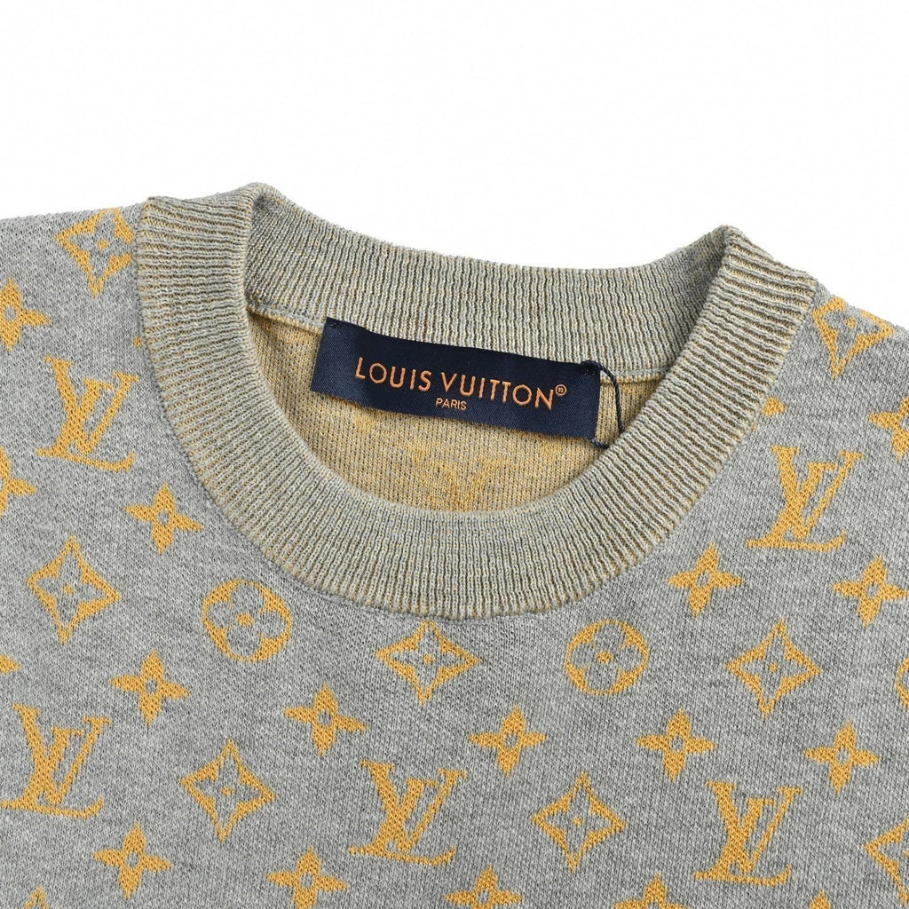 Monogram Jacquard Knit T-Shirt | Grey & Mustard