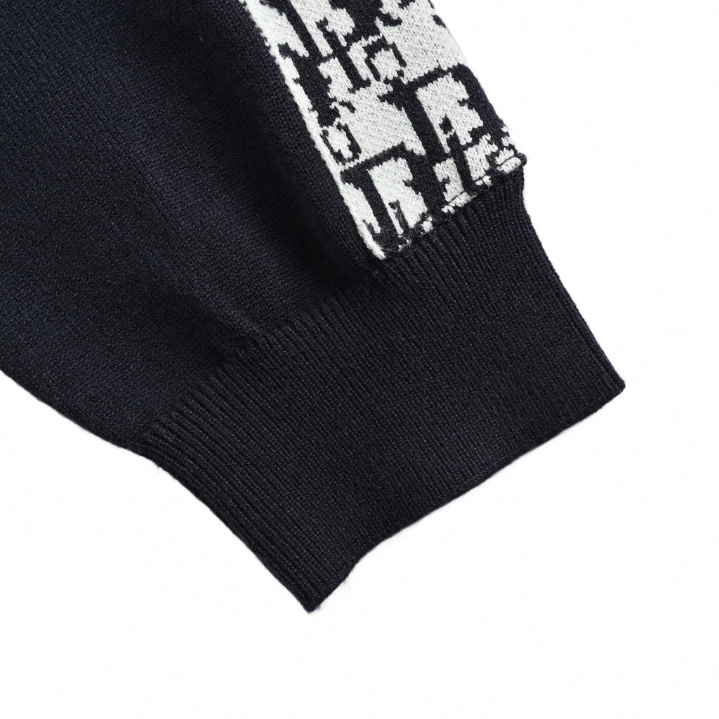 Oblique Sleeve Stripe Cotton Knit Crewneck