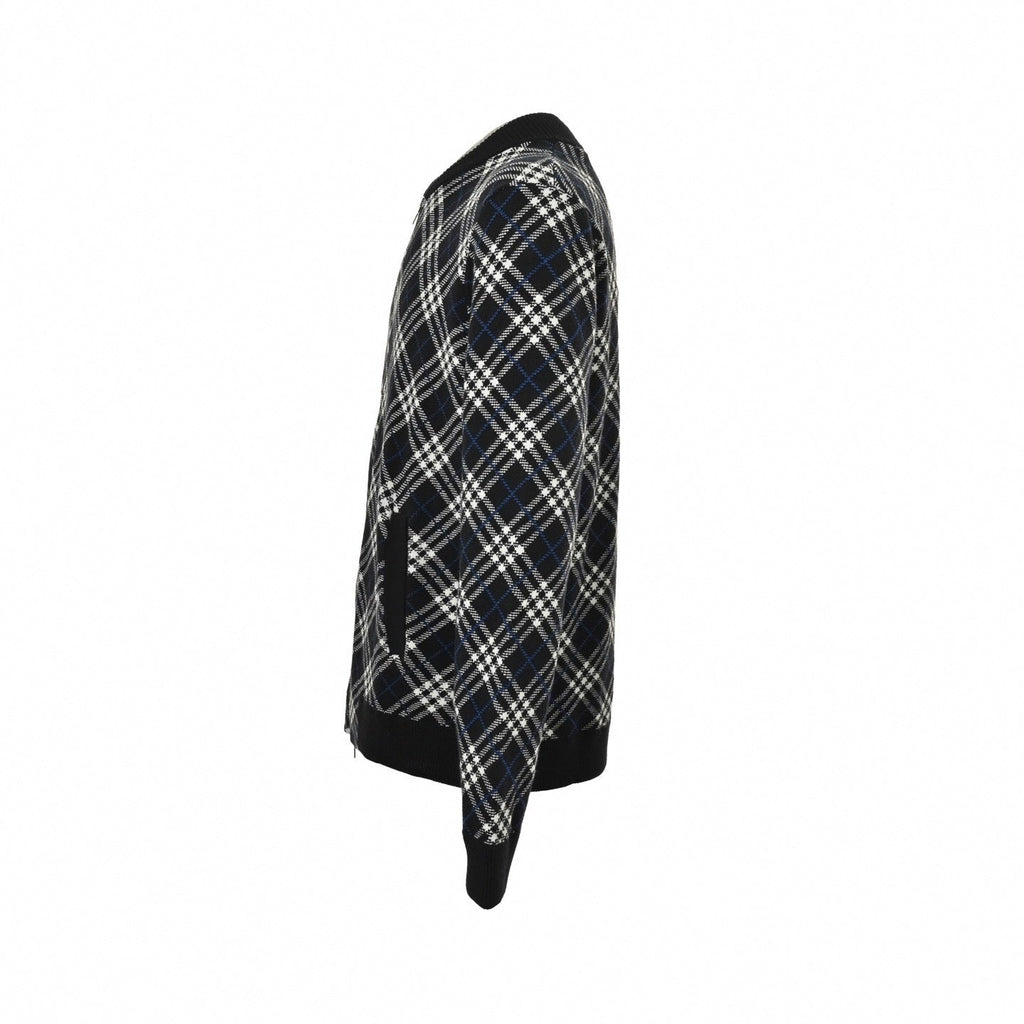 Diagonal Check Knit Zip-Up Jacket