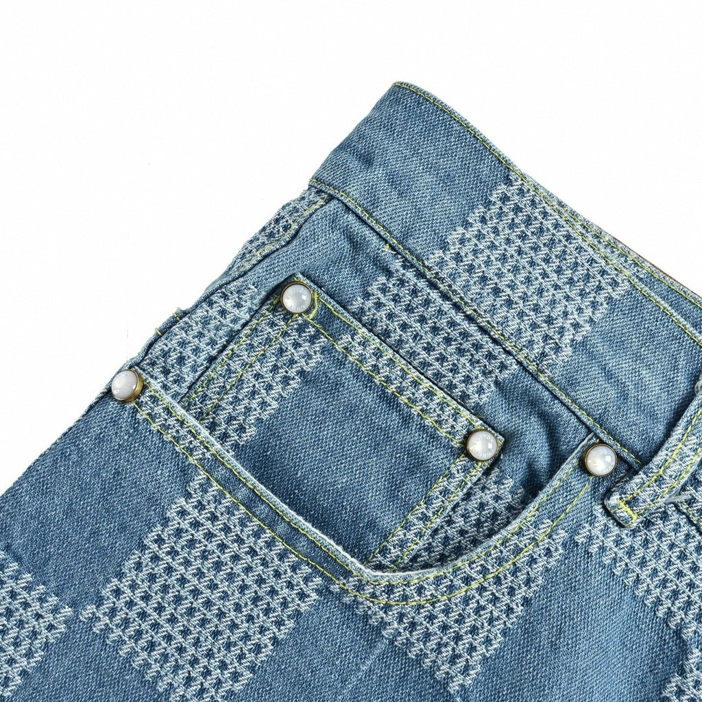 Damier Stitch Denim Shorts