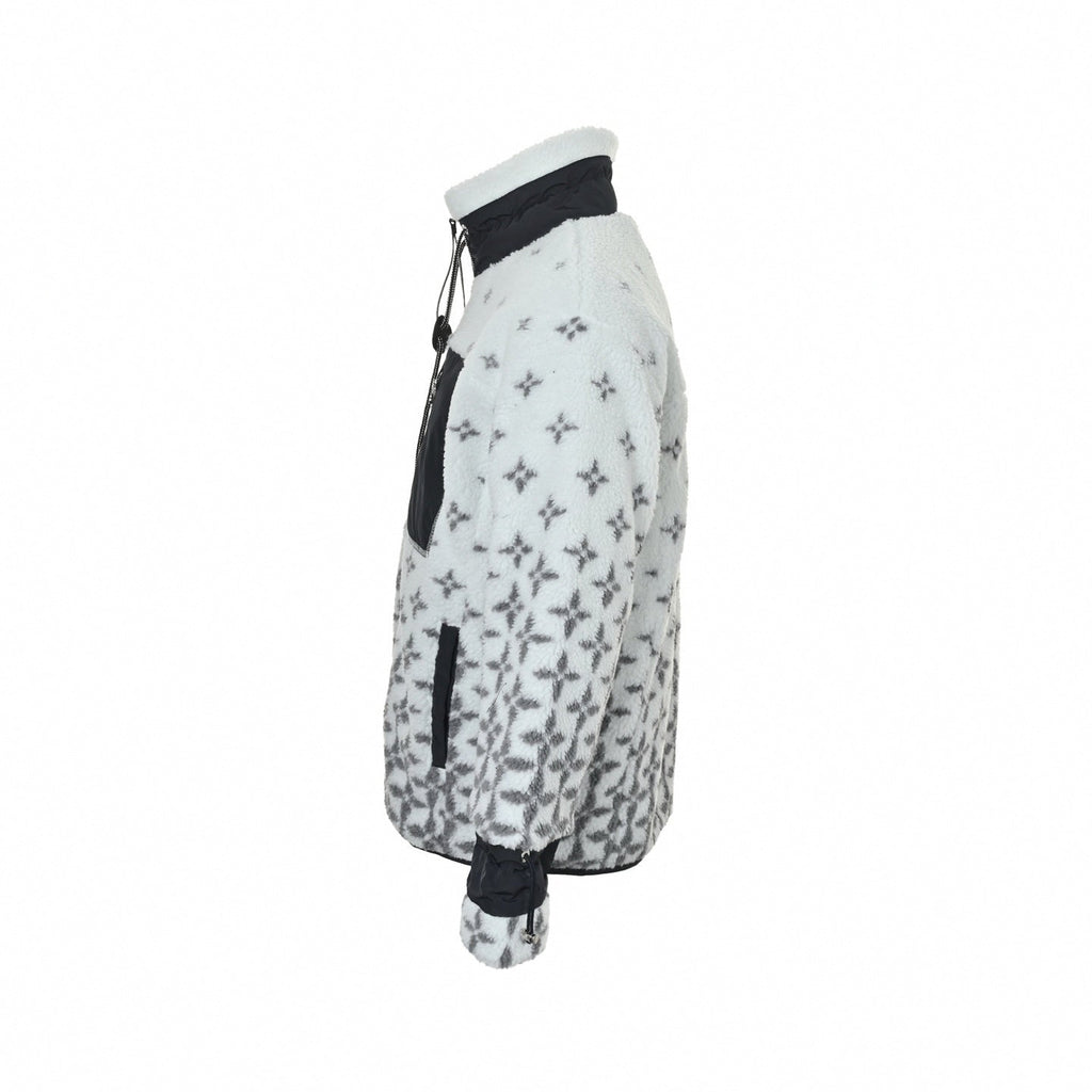 Monogram Jacquard Fleece Jacket | White & Grey