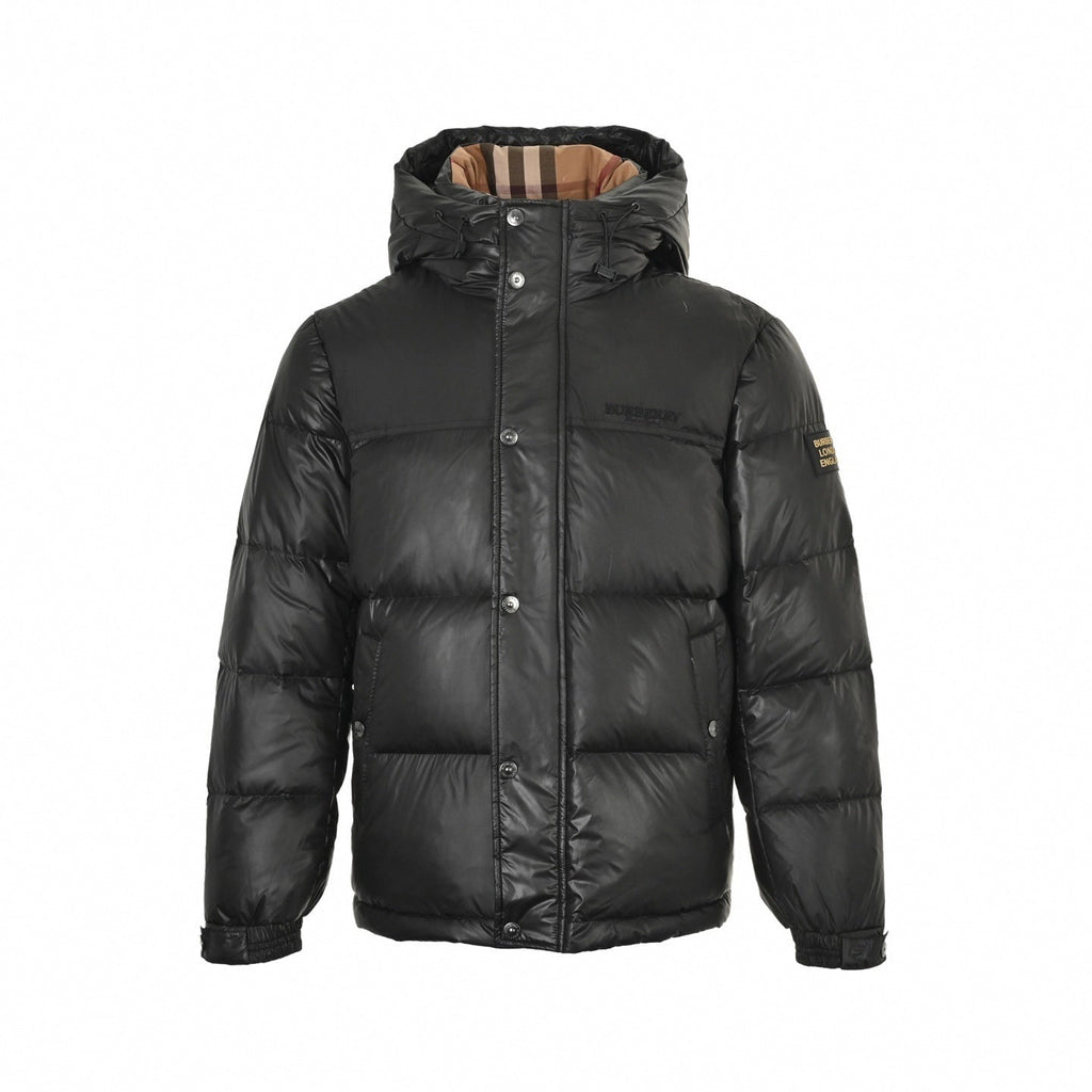 Check Lined Hooded Puffer | Black