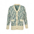 Oblique Cotton Jacquard Cardigan | White & Teal