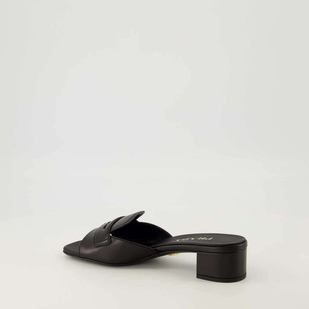 Black Leather Mules